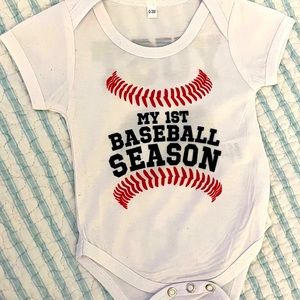 Custom baseball infant onesie. White 100% polyester